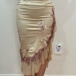 Elegant Cream and Pink Embroidered Skirt